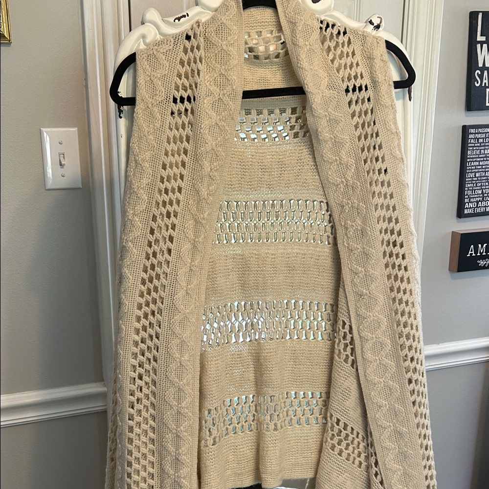 Chic Beige Open-Knit Cardigan